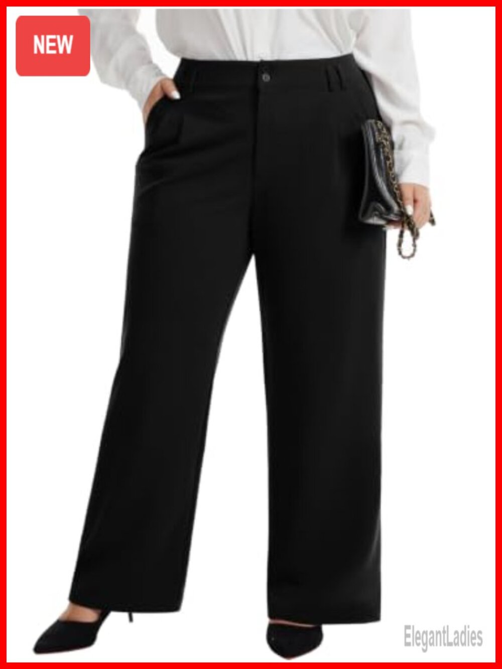 Plus Size Wide Leg Dress Pants Pleated Slacks Elastic Waist Trousers